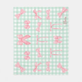 Pastel Groen Gingham Roze Bow Fleece Deken (Voorkant)