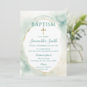 Pastel Groen Goud Kruis Doopsel Doop Kaart (Staand voorkant)