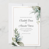 Pastel groen goud mooie bladeren bloemenbruiloft kaart (Voorkant)