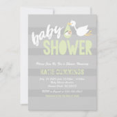 Pastel Groen & Grijs, Stork Baby shower Invitation Kaart (Voorkant)