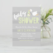 Pastel Groen & Grijs, Stork Baby shower Invitation Kaart (Staand voorkant)