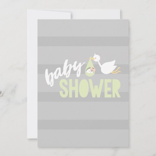 Pastel Groen & Grijs, Stork Baby shower Invitation Kaart (Achterkant)