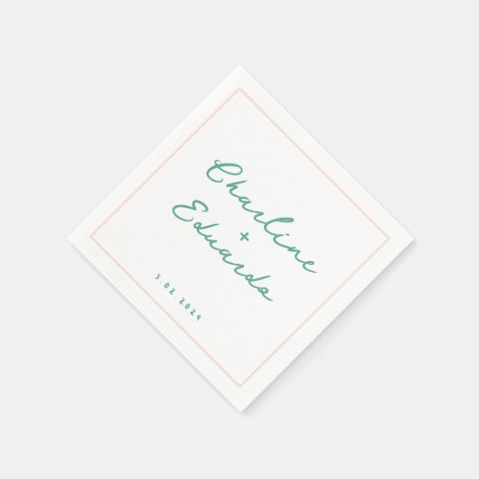 Pastel groen Handschrift Retro bruiloft servetten (Hoek)