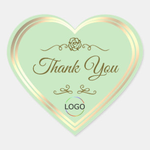 Pastel Groen Met Goud Lijst En Logo Dank U Hart Sticker