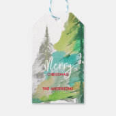 Pastel Groen Moderne Kerstboom Waterverf Kunst Cadeaulabel (Voorkant)