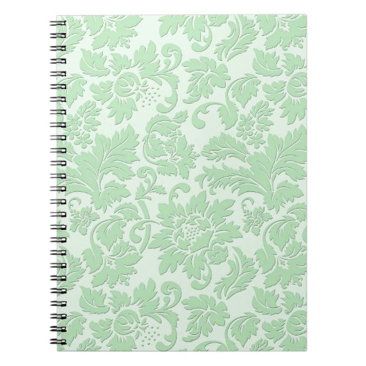 Pastel Groen Monochromatische Bloemen Damast Notitieboek (Voorkant)