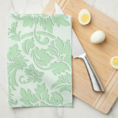 Pastel Groen Monochromatische Bloemen Damast Theedoek (Quarter Fold)