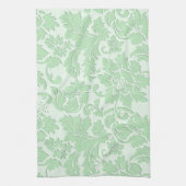 Pastel Groen Monochromatische Bloemen Damast Theedoek (Verticaal)