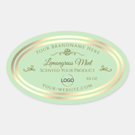 Pastel Groen Product Label Goud Lijst met Logo (Voorkant)