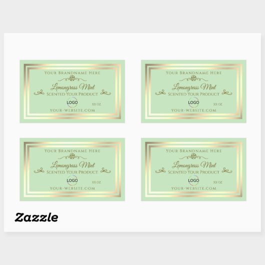 Pastel Groen Product Label Goud Lijst met Logo (Vel)