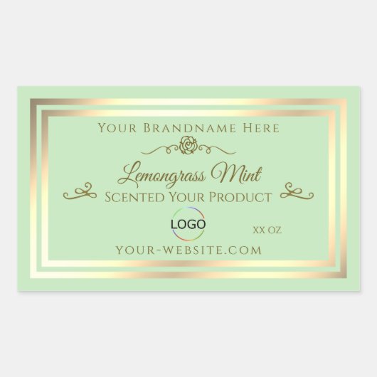 Pastel Groen Product Label Goud Lijst met Logo (Voorkant)