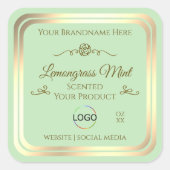 Pastel Groen Product Label Goud Lijst met Logo (Voorkant)