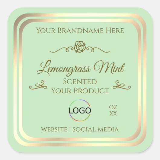 Pastel Groen Product Label Goud Lijst met Logo (Voorkant)