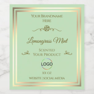 Pastel Groen Product Label Goud Lijst met Logo Wijn Etiket