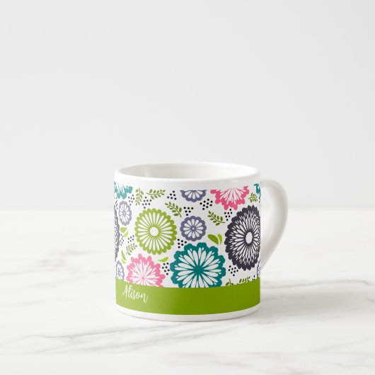 Pastel groen roze blauwgroen bloemetjes  Bloemenna Espresso Kop (Voorkant rechts)