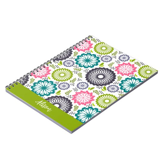 Pastel groen roze blauwgroen bloemetjes  Bloemenna Notitieboek (Linkerzijde)