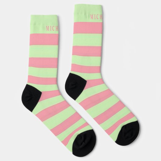 Pastel groen roze gestreept voor aangepaste naam sokken (Rechts)