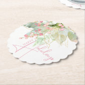 Pastel Groen Roze Goud Poinsettia Holiday Scallop Kartonnen Onderzetters (Gekanteld)