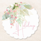 Pastel Groen Roze Goud Poinsettia Holiday Scallop Kartonnen Onderzetters (Voorkant)