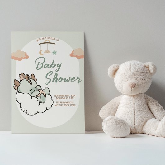 Pastel Groen Sinaasappel Slaapwolk Baby Dragon Kaart