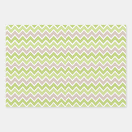 PASTEL GROEN & TAN STREPEN POLKA DOTS ZIG ZAG INPAKPAPIER VEL