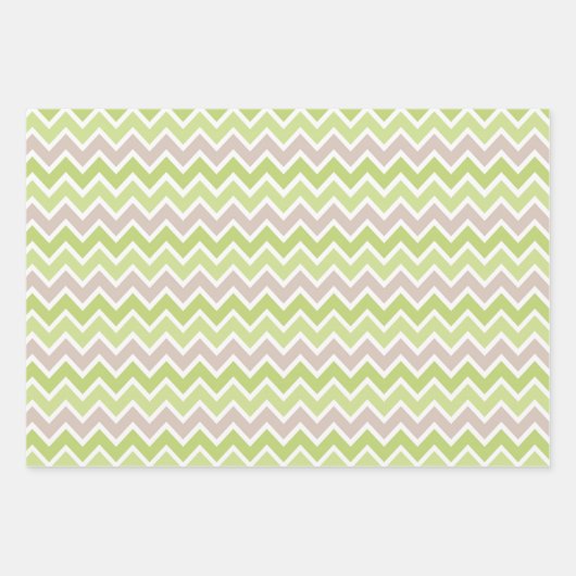 PASTEL GROEN & TAN STREPEN POLKA DOTS ZIG ZAG INPAKPAPIER VEL (Voorkant)