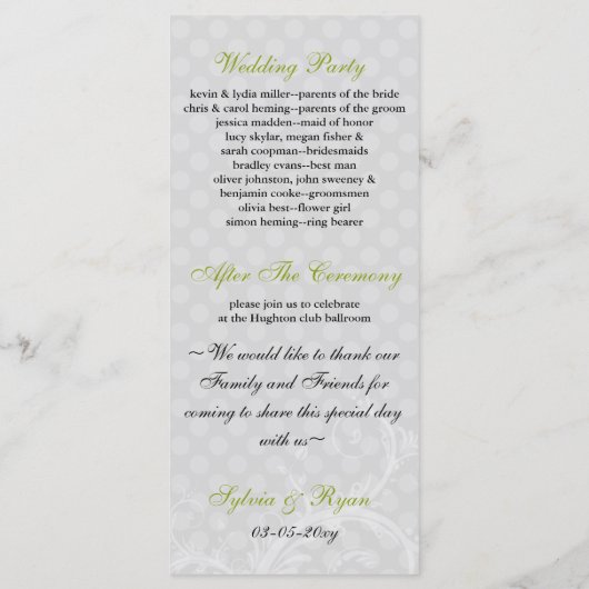 pastel groen Trouwprogramma Programmakaart (Achterkant)