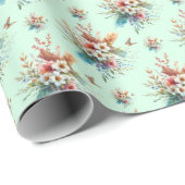 Pastel Groen Waterverf Bloemen Cross Easter Cadeaupapier (Rol Hoek)