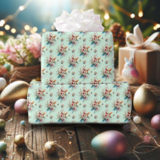 Pastel Groen Waterverf Bloemen Cross Easter Cadeaupapier