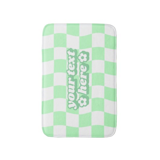 Pastel Groen Wit Checkerboard Patroon Slogan Badmat (Voorkant Verticaal)