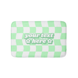 Pastel Groen Wit Checkerboard Patroon Slogan Badmat