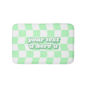 Pastel Groen Wit Checkerboard Patroon Slogan Badmat