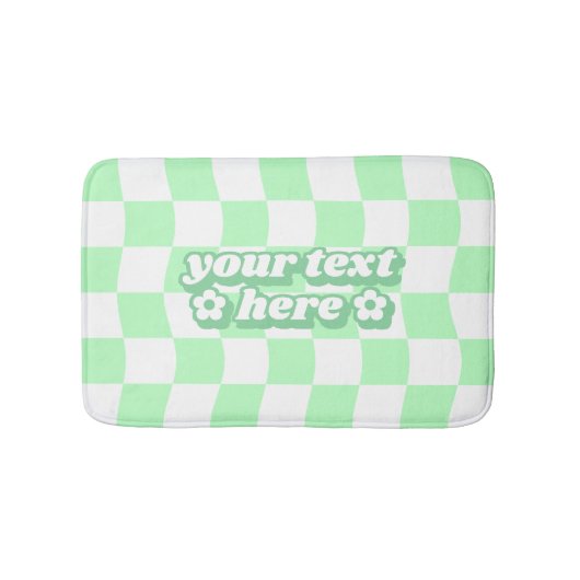 Pastel Groen Wit Checkerboard Patroon Slogan Badmat (Voorkant)