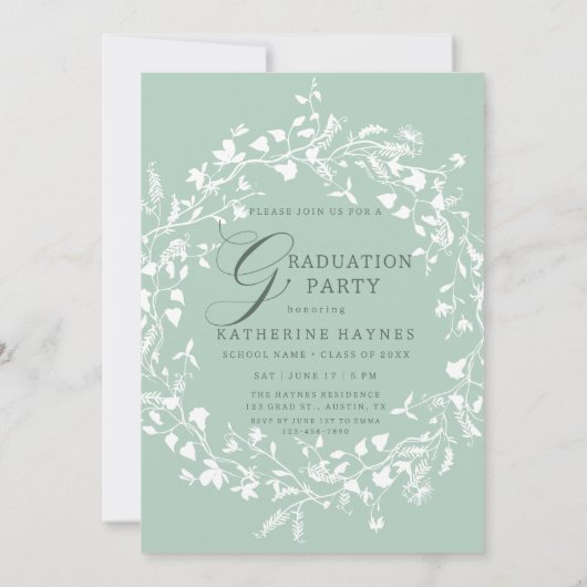 Pastel Groen Wit Wildflower Krans Afstuderen Kaart (Achterkant)
