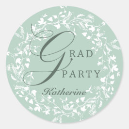 Pastel Groen Wit Wildflower Krans Afstuderen Ronde Sticker