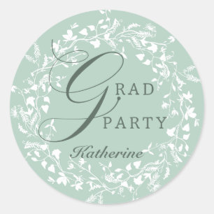 Pastel Groen Wit Wildflower Krans Afstuderen Ronde Sticker
