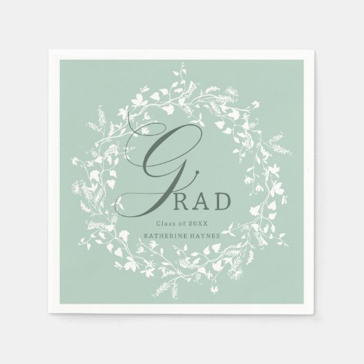 Pastel Groen Wit Wildflower Krans Afstuderen Servet (Voorkant)