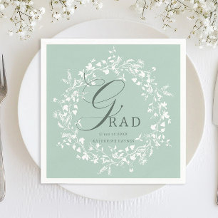 Pastel Groen Wit Wildflower Krans Afstuderen Servet