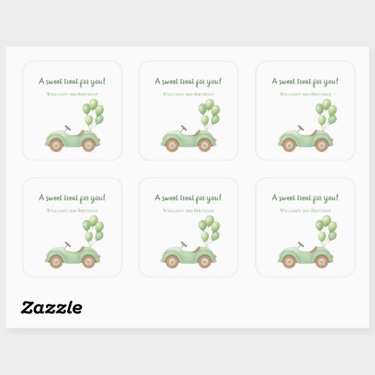 Pastel Groene Auto & Ballon Sticker (Vel)