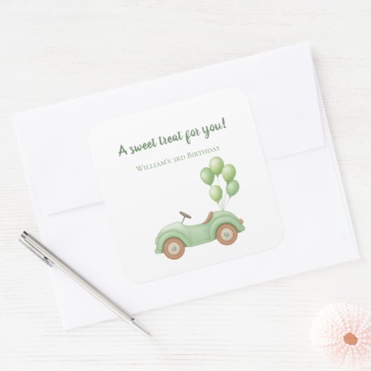 Pastel Groene Auto & Ballon Sticker (Envelop)