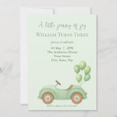 Pastel Groene Auto & Ballon Verjaardag Uitnodiging (Voorkant)