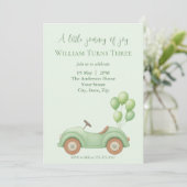 Pastel Groene Auto & Ballon Verjaardag Uitnodiging (Staand voorkant)