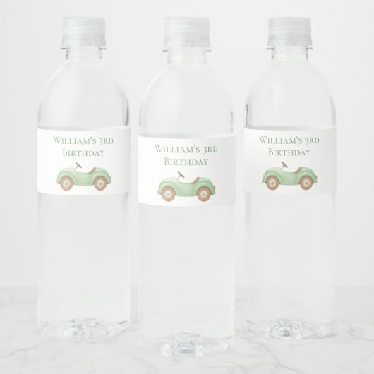 Pastel groene auto & ballon water fles label waterfles etiket (Flessen)