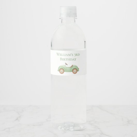 Pastel groene auto & ballon water fles label waterfles etiket (Voorkant)