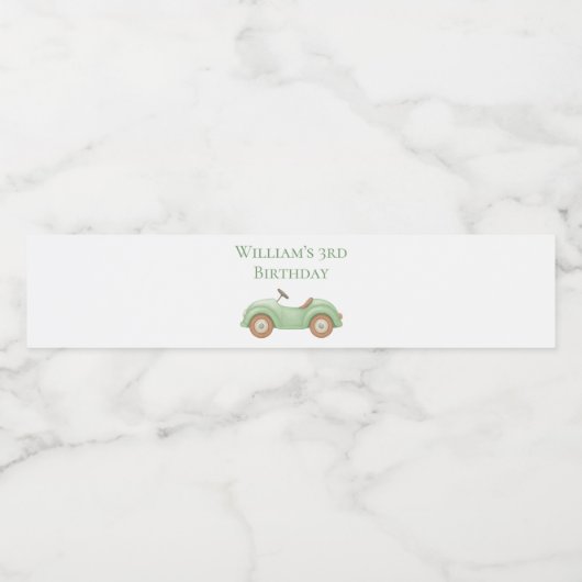 Pastel groene auto & ballon water fles label waterfles etiket (Enkel label)