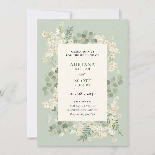 Pastel groene bloemen bruiloft kaart (Voorkant)
