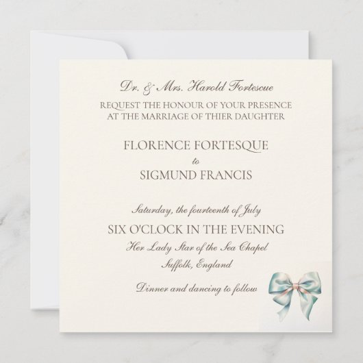 Pastel Groene Boog  jaren 1940 Bruiloft Uitnodigin Kaart (Achterkant)