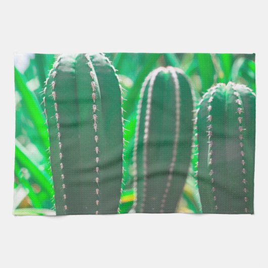 Pastel Groene cactus plant bladeren Theedoek (Horizontaal)