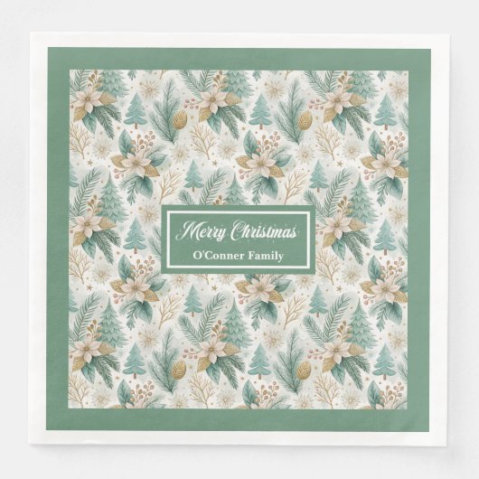 Pastel groene en gouden servetten Luxe Kerstmis (Voorkant)