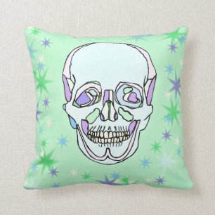 Pastel Groene en Paarse schedel en staar Pillow Kussen